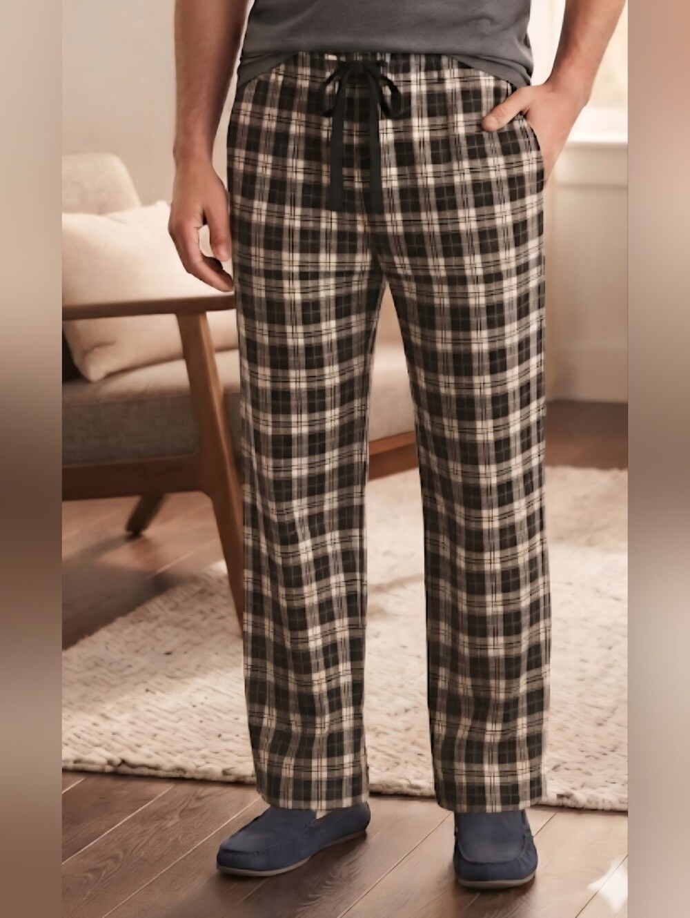 Chaps Men's Black & White Plaid Flannel Pajama Pants Size Large
